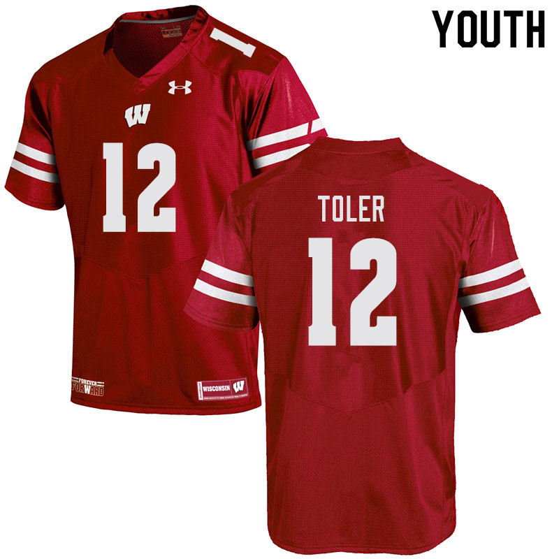 Wisconsin Badgers Youth #12 Titus Toler NCAA Under Armour Authentic Red College Stitched Football Jersey XG40K36OY